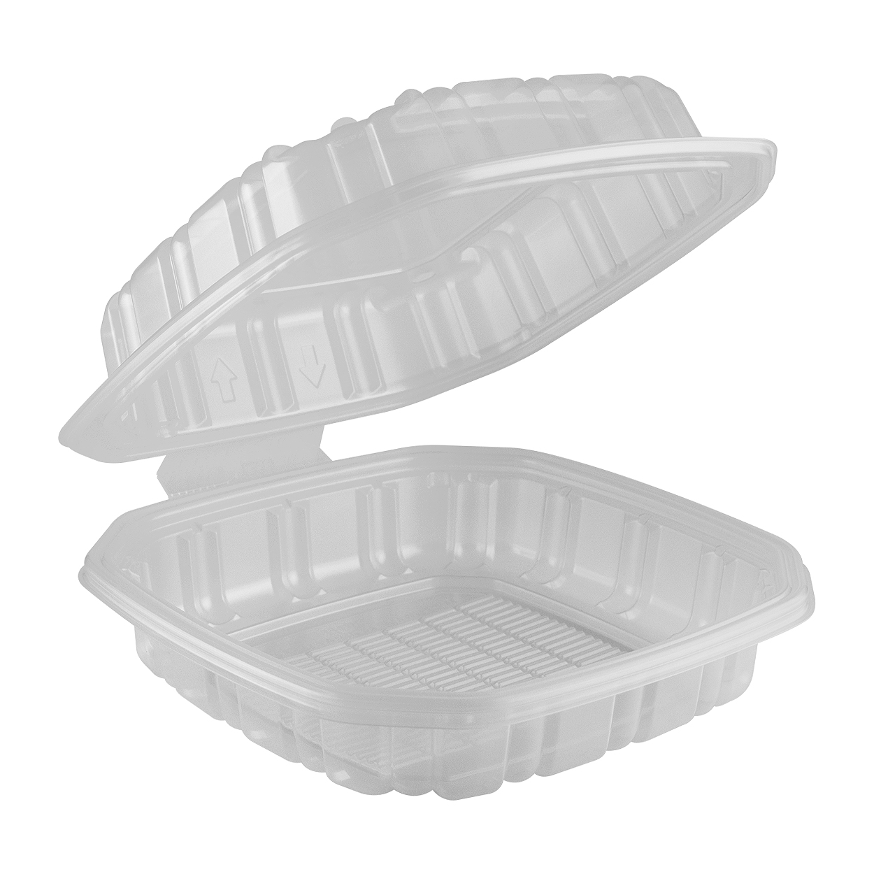 Hinged Container "Hold-Lift" Lid 9" x 9" Microwavable 1-Comp Clear