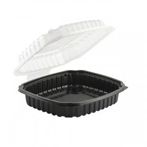 1-Compartment Black Base Clear Lid 9" x 9" x 2.5" Hinged Clamshell