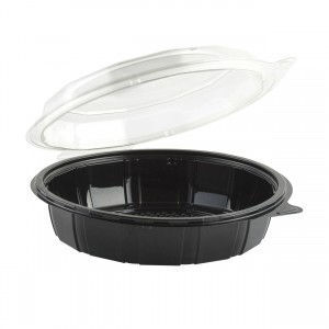 9" Diameter 3" Deep Black Base Clear Tear-Away Dome Hinged Cont