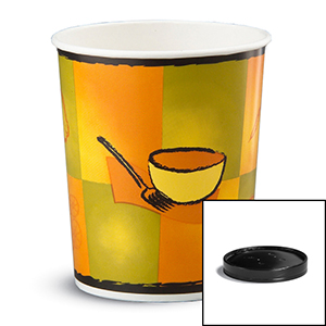 32oz Nested Paper Food Cont Combo "Streetside" Design Black Paper Lid