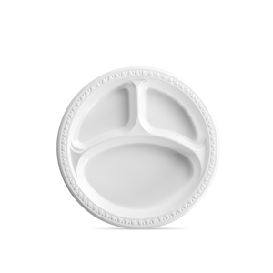 10.25" White plate 3 compartment Heavy weight plastic