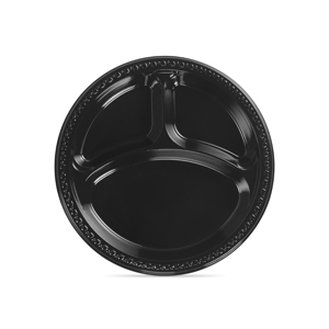 10.25" Black plate 3 compartment Heavyweight plastic
