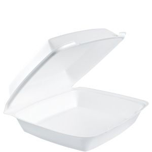 Foam Hinged Containers w/ Remov Lid Single  Perf 10 1/4 x 9 1/2 x 3 1/2