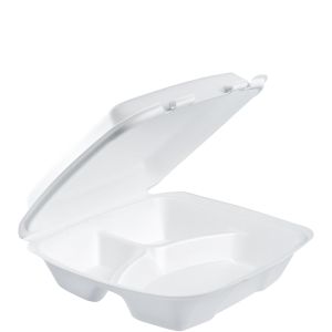 Foam Hinged Lid Container Large 3-Comp 9 3/8 x 9 x 3 Performer