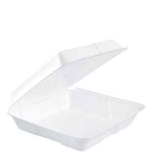 Foam Hinged Containers w/ Rem Lid Large (Perf)  9 1/2 x 9 1/4 x 3
