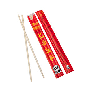 Bamboo Chopstick Pair 9" Red Paper Sleeve Wrap