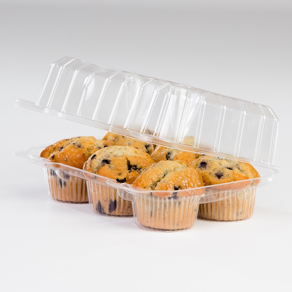 6-Comp Hinged Cupcake Container 9-3/8x6-3/4x4 - 2-1/8" Cup Diameter