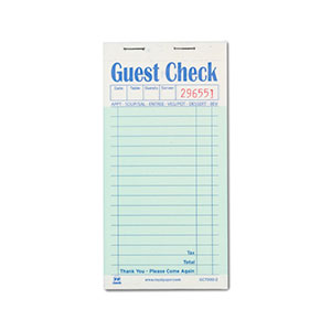Carbonless Guest Check Paper Green 2 Part 17 Lines 50 Sheets