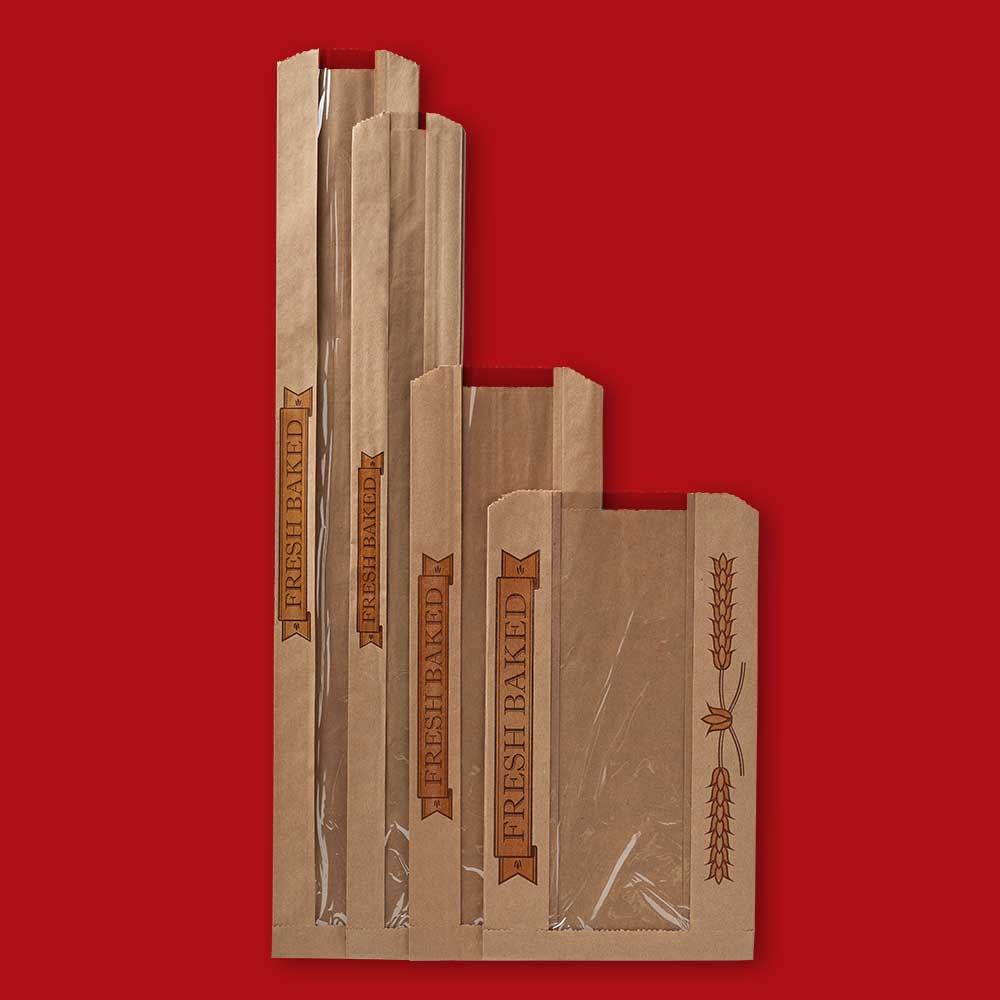 French Bread Bag with Poly Panel 3 1/2" x 2" x 26" Kraft w/ window