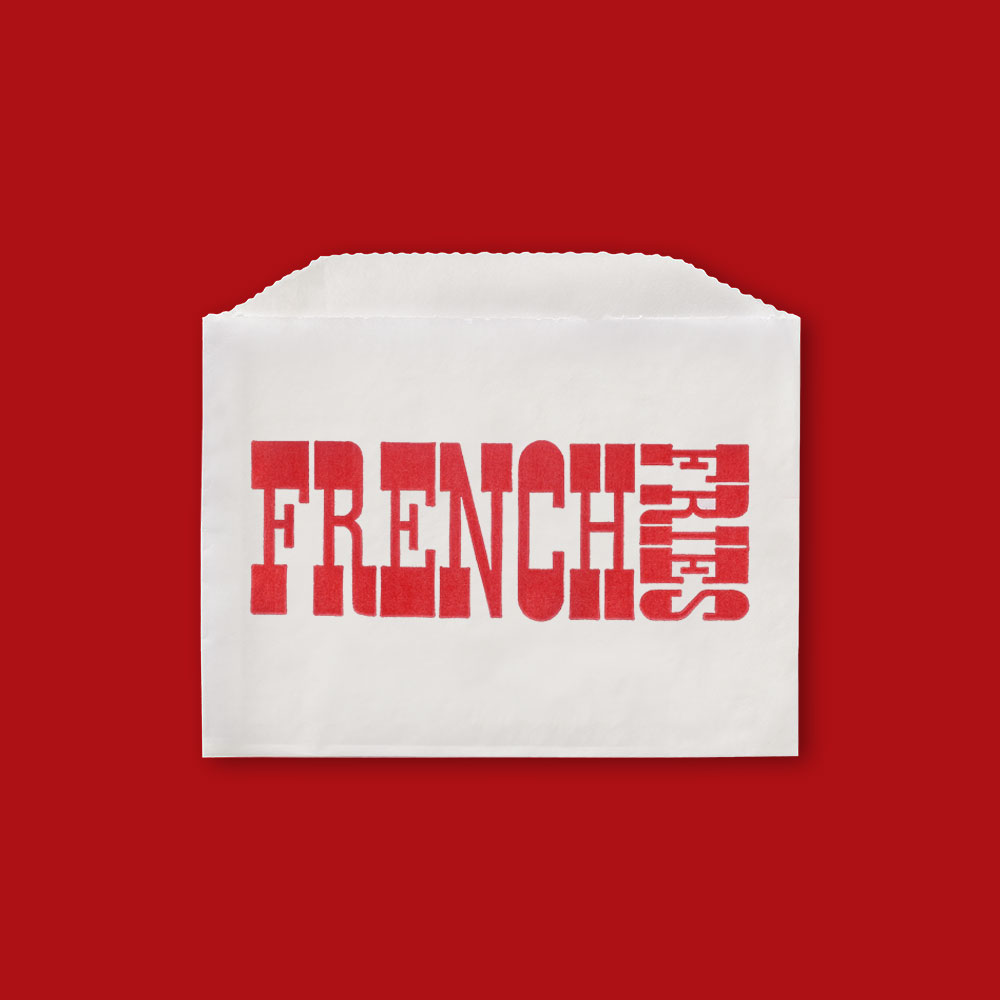 Printed French Fry Bags 4 1/2" x 3 1/2"  White w/ Red Prt