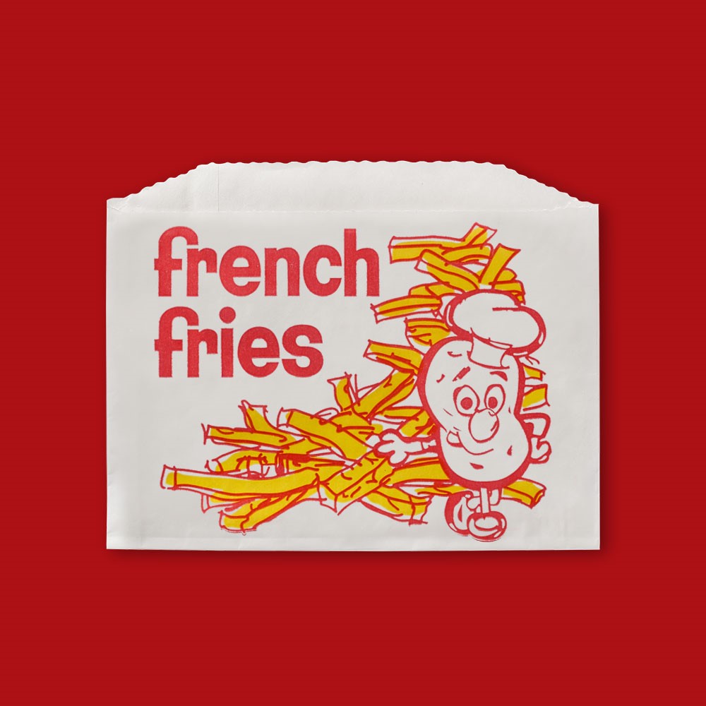 Printed French Fry Bag 5 1/2" x 1" x 4"  Wh w/ Red & Yel