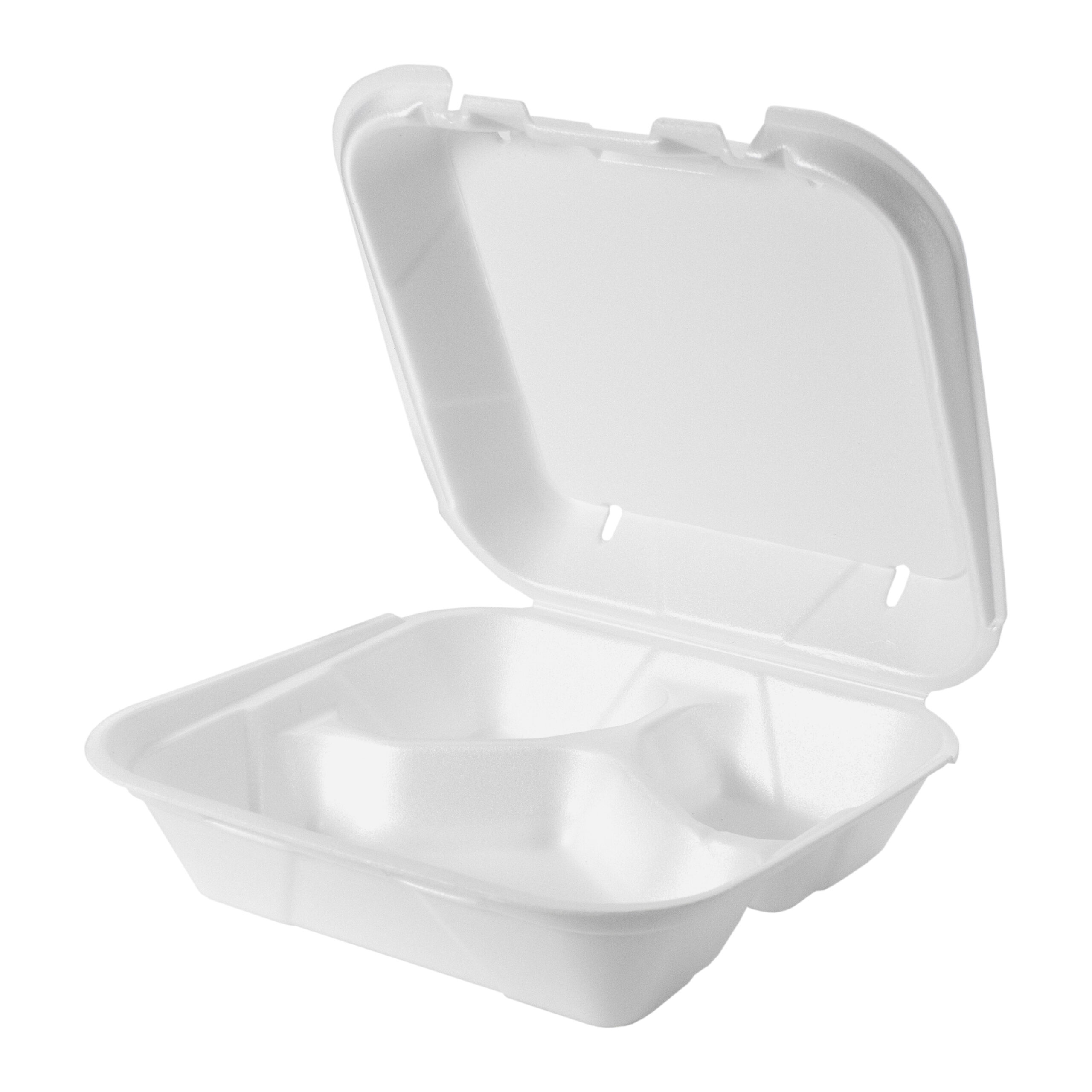 Medium 3-Comp Hinged Container 8"x 8"x 3" White Foam Snap