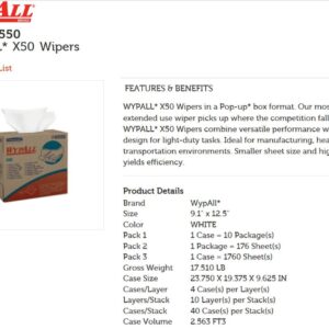 WypAll X50 Wipers White 8.34" x 12.5" Pop-Up Box