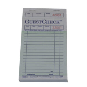 Single Copy Paper Guest Check 3.5" x 6.75" Green Bulk Pack Medium
