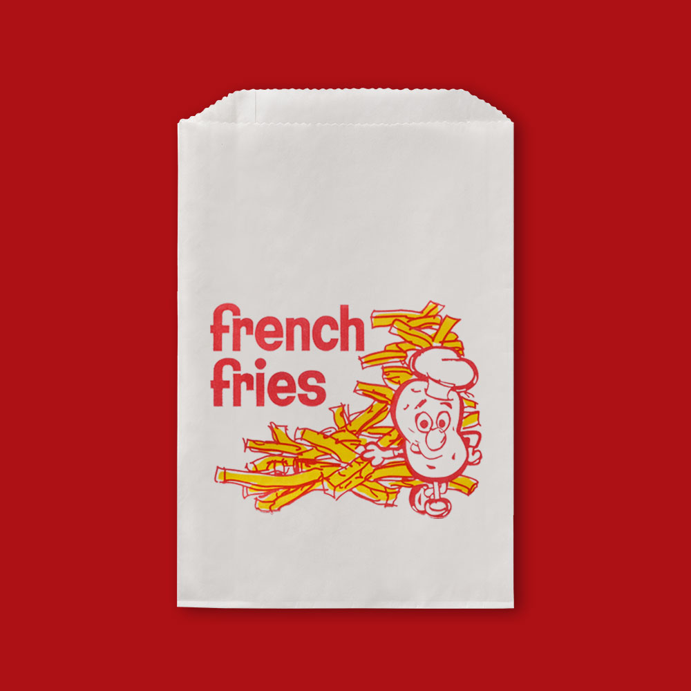 Printed French Fry Bag 5 1/2" x 1" x 8"  Wh w/ Red & Yel