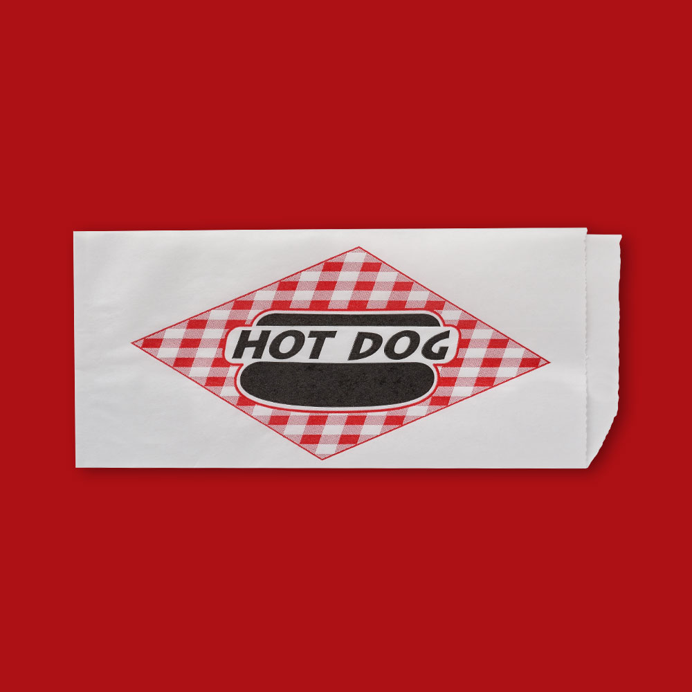 Printed Double Open Hot Dog Bag 3 1/2" x 2 1/4" x 8 1/4"   Print