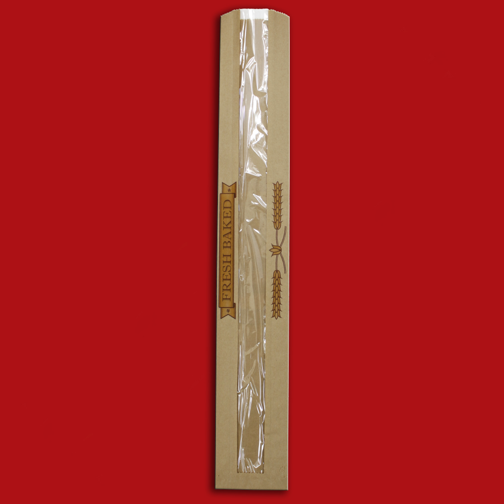 French Bread Bag with Poly Panel 4 1/2" x 2 1/2" x 28" Kraft w/ wind