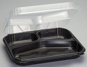 Jumbo Close-Off Hinged Container 3 Compartment, 10.5" X 9.25" X 2.5"