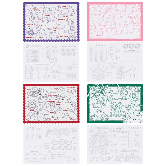 Kids' Variety Pack Placemats Color Me Print