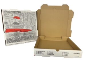 12x12x2 White Print Pizza Cafe Box White / Kraft B Flute