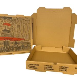 14x14x2 Kraft Print Pizza Cafe Box Kraft / Kraft B Flute