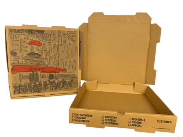 16x16x2 Kraft Print Pizza Cafe Box Kraft / Kraft B Flute