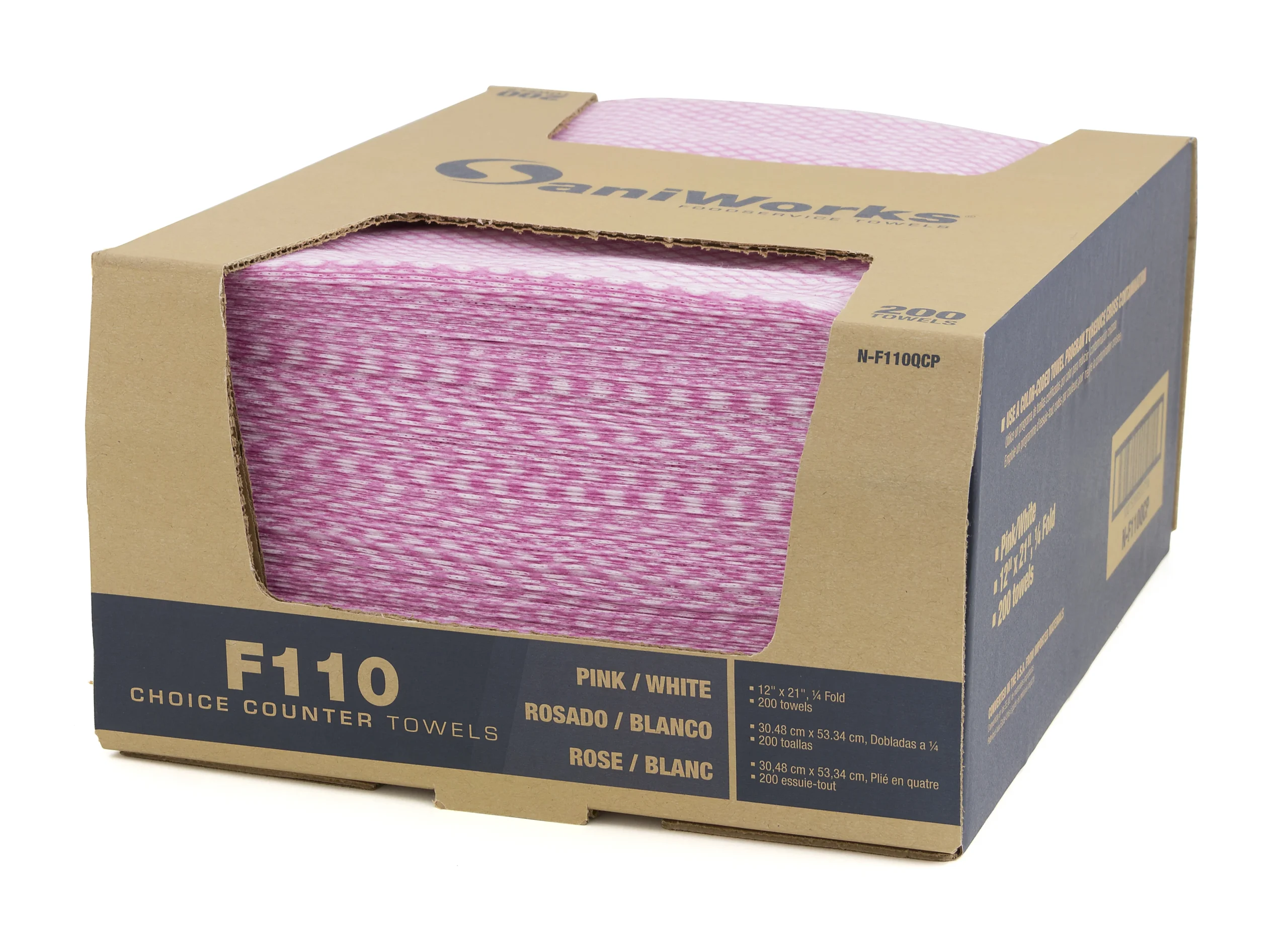 SaniWorks Choice Counter Towels Pink/White 12" X 21"