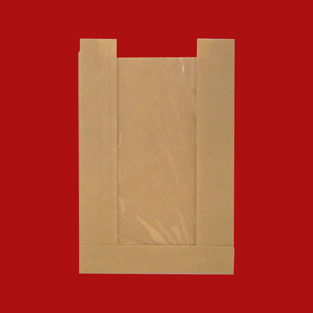 Panel Pastry Bag with PET Window 5" x 7" x 1.5" Kraft