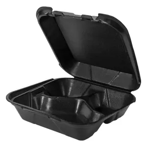 Hinged Container 3-Comp w / Snap Foam, Black w / Snap Lock
