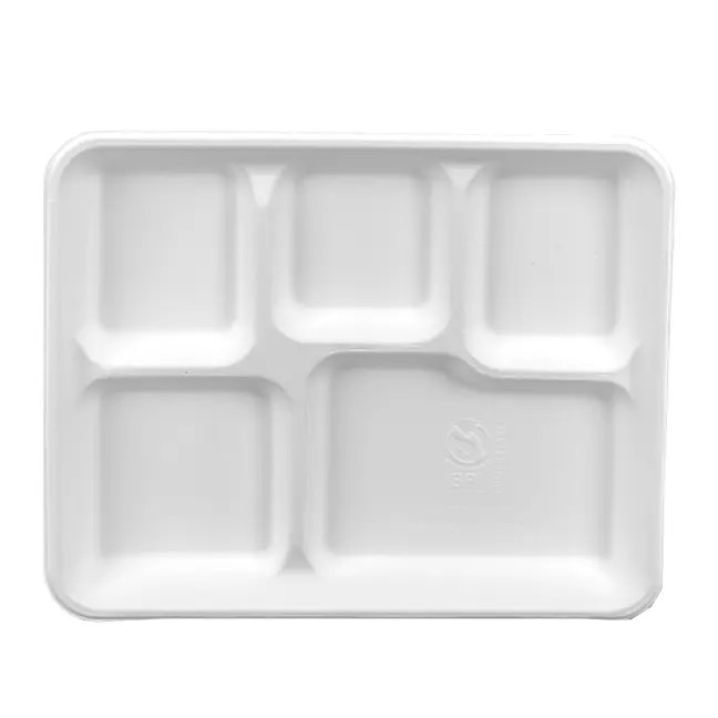 5 Comp Serving Tray PFAS Free 10.25" x 8.25", White Harvest Fiber