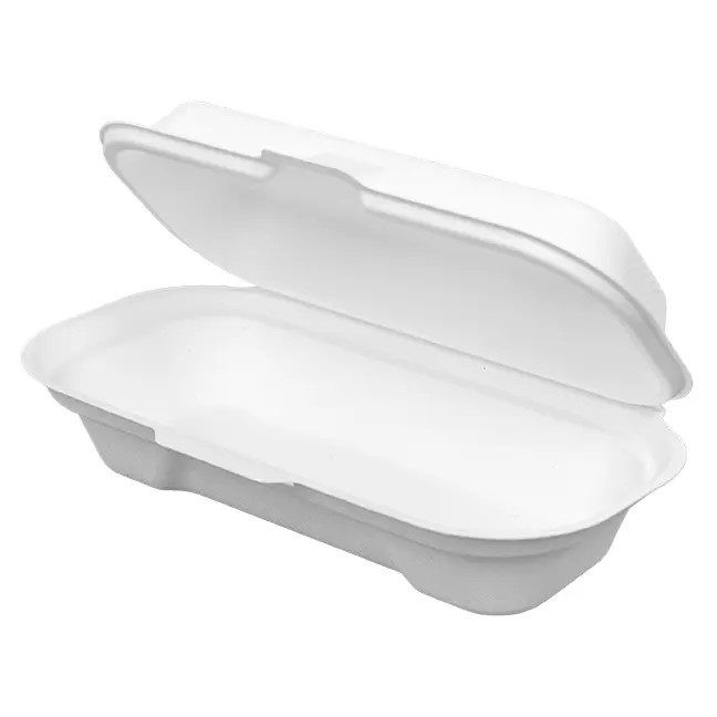 Hot Dog Hinged Container PFAS Free Natural White 7.38" x 3.95" x 2.02