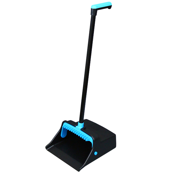Lobby Dust Pan w/ L-Grip Black / Blue , Aluminum Handle