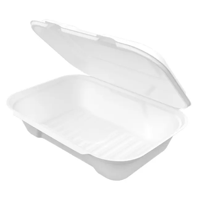 Hinge Rectangle Container PFAS Free 9" x 6" White , Harvest Fiber