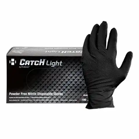 Catch Light Nitrile Disposable Gloves , Black , 6 mil , Medium