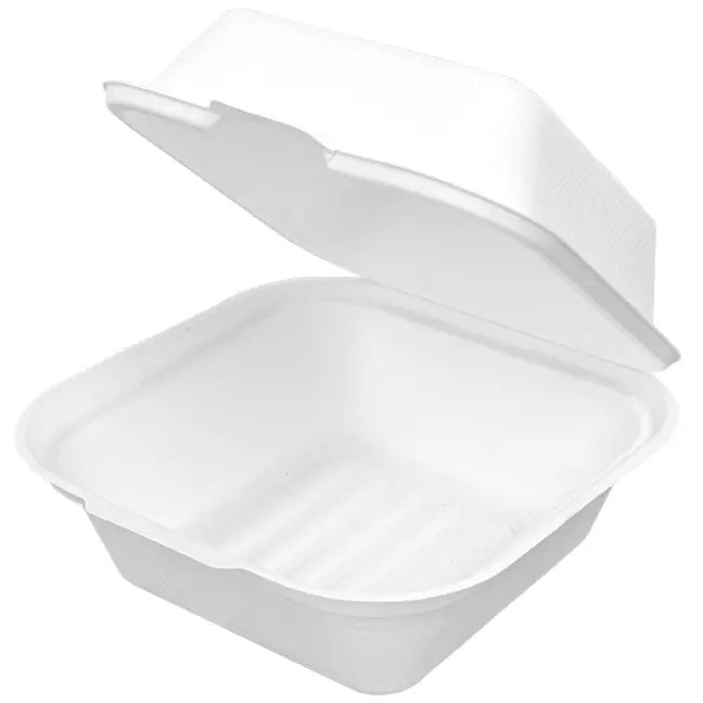 Hinged Square Container PFAS Free 6" x 6" , White