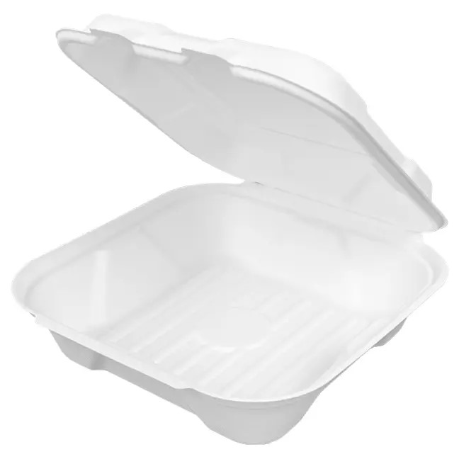 Hinged Square Container PFAS Free 8" x 8" , White