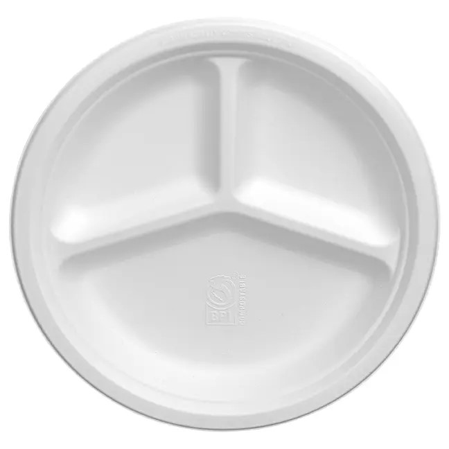 Round Plate 3-Compartment PFAS Free 10" Natural White , Harvest Fiber