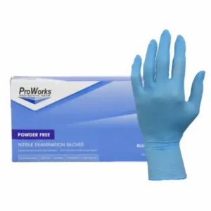 ProWorks Nitrile Exam Gloves Large , Blue , Powder Free , 3 Mil