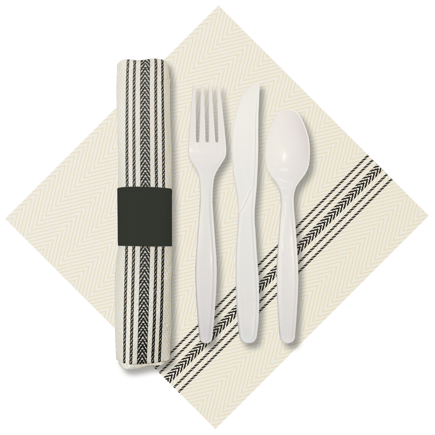 CaterWrap Dinner Napkins w/ Cutlery 8" x 4", BlackTicking Stripe