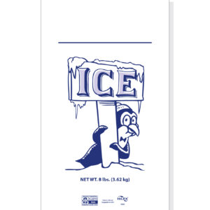 8 lb Ice Bag Flat/Loose 1.5 Mil Clear, 11" x 19" "Penguin"
