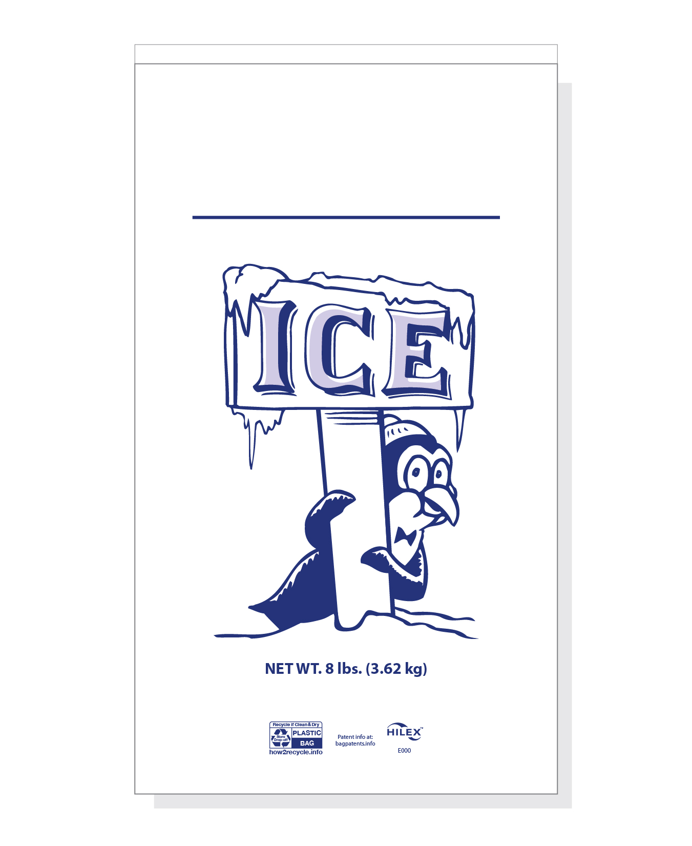 8 lb Ice Bag Flat/Loose 1.5 Mil Clear, 11" x 19" "Penguin"