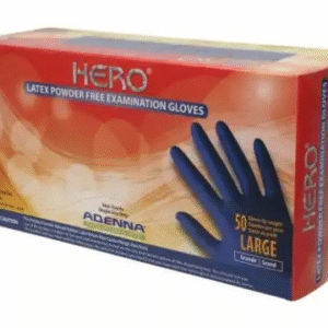 Hero Latex Exam Gloves - Large Blue, 14 Mil, Powder Free Ext Cuff