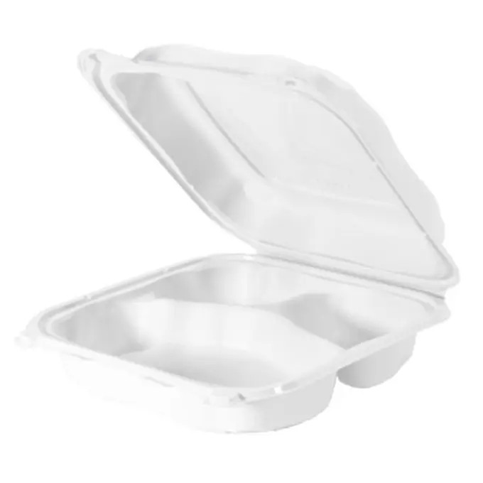 Clover Stone Hinged Square Contain. 3-Comp , 9.23" x 9.65" x 2.88"