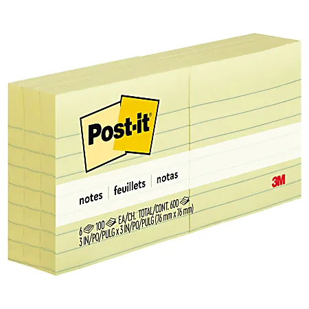 Lined Post-it Notes  3" x 3" Canary Yellow