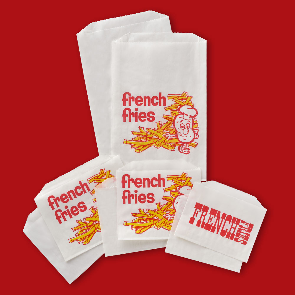 Printed French Fry Bag 4 7/8" x 4"  White w/ Red & Yellow