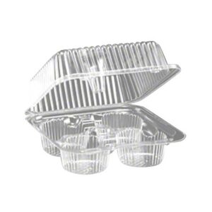 4ct Clear Hinged Muffin Container 6.69" x 6.69" x 3.31"