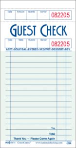 Single Copy Cardboard Guest Check 3.5" x 6.75" Green Bulk Pack Medium