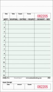Single Copy Cardboard Guest Check 4.25" x 7.25" Green Shrink Pack