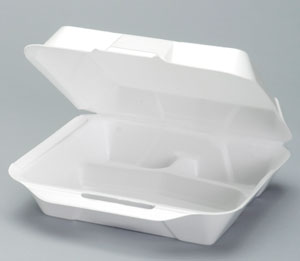 Jumbo 3 Comp. Hinged Container 10-1/4"x9-1/4"x3-1/4" White Foam