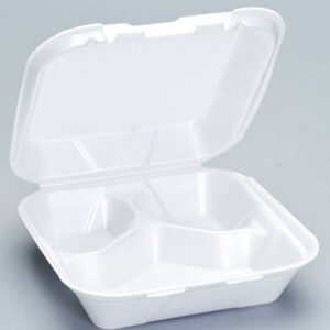 Medium 3-Comp Hinged Container 8"x 8"x 3" White Foam